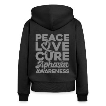Aphasie Conscience Boucle grise Aphasie survivant - Sweat à capuche zippé Premium bio Femme - noir - Dos - Julia (174cm)