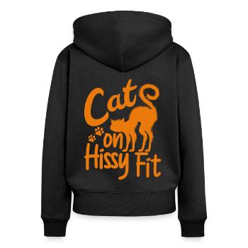 Chat Chat Parents Chats Dictons Cadeau - Sweat à capuche zippé Premium bio Femme - noir - Dos - Julia (174cm)