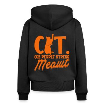 Chat Parents Chat Chats Dictons Cadeau - Sweat à capuche zippé Premium bio Femme - noir - Dos - Julia (174cm)