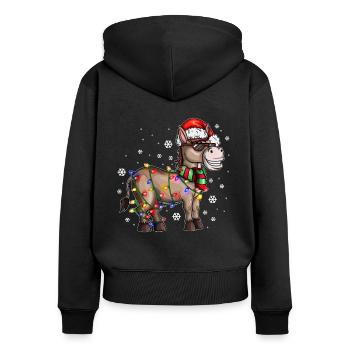Christmas Esel mit Weihnachtsmütze im Schnee - Frauen Premium Bio Zip Hoodie - Schwarz - Hinten - Julia (174cm)