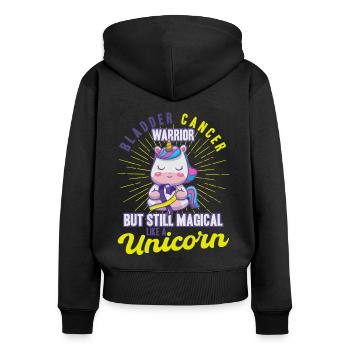 Cancer de la vessie Soutien Cancer de la vessie Bewu - Sweat à capuche zippé Premium bio Femme - noir - Dos - Julia (174cm)