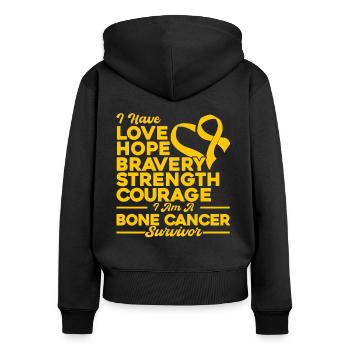 Sensibilisation au cancer des os Survivant du cancer des os - Sweat à capuche zippé Premium bio Femme - noir - Dos - Julia (174cm)
