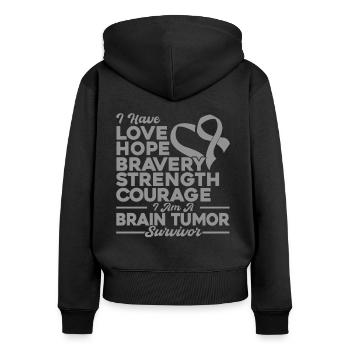 Brain Tumor Awareness Brain Tumor Survivor Gray - Women's Premium Organic Zip Hoodie - black - Back - Julia (174cm)