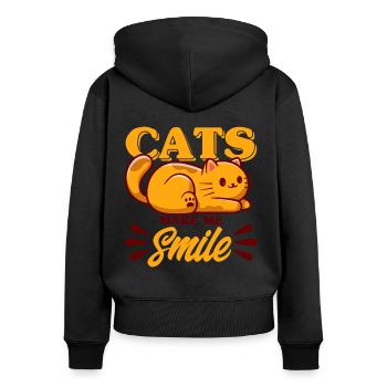 Chats amoureux chats parents chats dictons - Sweat à capuche zippé Premium bio Femme - noir - Dos - Julia (174cm)