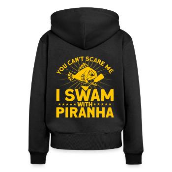 Ich schwamm mit Piranhas Amputierte Geschenk - Frauen Premium Bio Zip Hoodie - Schwarz - Hinten - Julia (174cm)