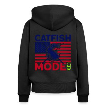 Mode poisson-chat sur cadeau de pêche au poisson-chat - Sweat à capuche zippé Premium bio Femme - noir - Dos - Julia (174cm)