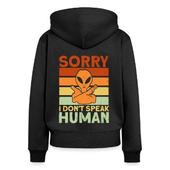 Désolé je ne parle pas humain extraterrestre Gesche - Sweat à capuche zippé Premium bio Femme - noir - Dos - Julia (174cm)