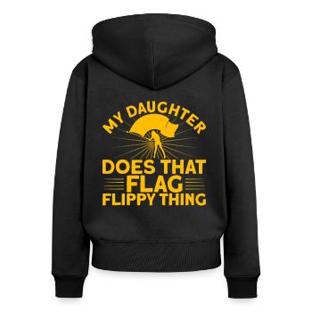Meine Tochter macht die Fahne flippig Fahnenwache - Frauen Premium Bio Zip Hoodie - Schwarz - Hinten - Julia (174cm)