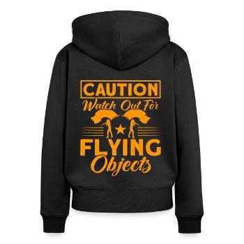 Vorsicht vor fliegenden Gegenständen Fahnenwache G - Frauen Premium Bio Zip Hoodie - Schwarz - Hinten - Julia (174cm)