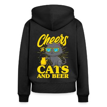 Chat Chat Parents Chats Dictons Cadeau - Sweat à capuche zippé Premium bio Femme - noir - Dos - Julia (174cm)