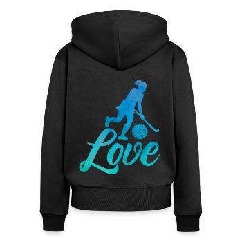 Love Hockey sur gazon Cadeau - Sweat à capuche zippé Premium bio Femme - noir - Dos - Julia (174cm)