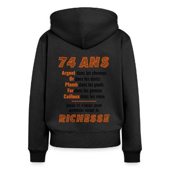 74 Years Birthday Funny Gift Idea - Women's Premium Organic Zip Hoodie - black - Back - Julia (174cm)