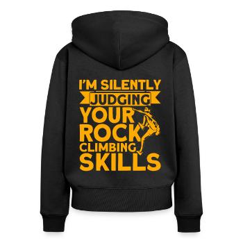 Ich beurteile deine Kletterfähigkeiten Felskletter - Frauen Premium Bio Zip Hoodie - Schwarz - Hinten - Julia (174cm)