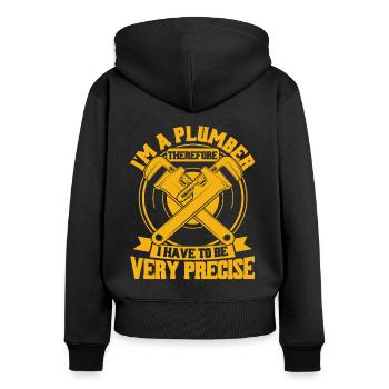 Je suis plombier, donc je dois être très précis - Sweat à capuche zippé Premium bio Femme - noir - Dos - Julia (174cm)