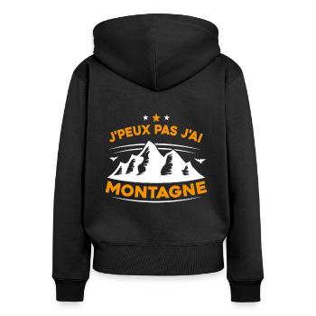 J'peux pas j'ai Montagne Humour - Sweat à capuche zippé Premium bio Femme - noir - Dos - Julia (174cm)