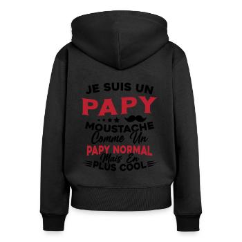 Un Papy Moustache Comme Un Papy Normal - Sweat à capuche zippé Premium bio Femme - noir - Dos - Julia (174cm)