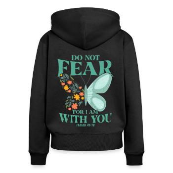 Chrétien inspirant Jésus Don de Dieu - Sweat à capuche zippé Premium bio Femme - noir - Dos - Julia (174cm)