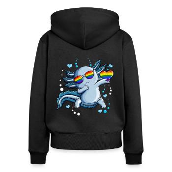 Coeurs Bulles Sous-marine LGBTQ Coeur Axolotl - Sweat à capuche zippé Premium bio Femme - noir - Dos - Julia (174cm)