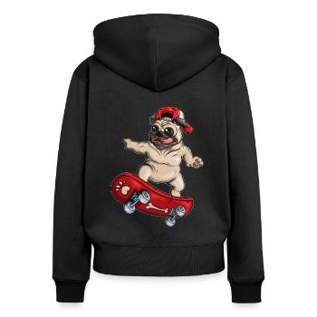 Skateboard Mops Motiv Hunderasse Hundehalter Möpse - Frauen Premium Bio Zip Hoodie - Schwarz - Hinten - Julia (174cm)