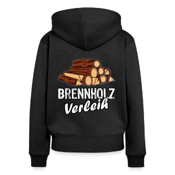 Brennholz Verleih - Ironie - Spruch - Frauen Premium Bio Zip Hoodie - Schwarz - Hinten - Julia (174cm)