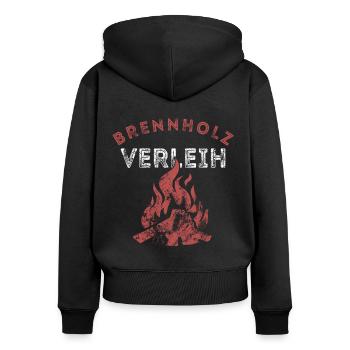 Brennholz Verleih - Ironie - Spruch - Frauen Premium Bio Zip Hoodie - Schwarz - Hinten - Julia (174cm)
