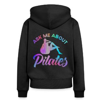 Pilates Posez-moi des questions sur Cadeau Pilates - Sweat à capuche zippé Premium bio Femme - noir - Dos - Julia (174cm)