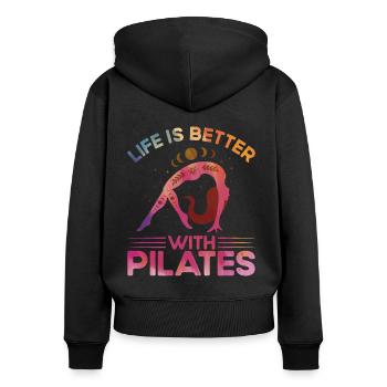 Pilates La vie est meilleure avec le cadeau Pilates - Sweat à capuche zippé Premium bio Femme - noir - Dos - Julia (174cm)