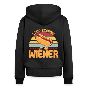 Arrête de regarder ma saucisse Hot Dog Geschen - Sweat à capuche zippé Premium bio Femme - noir - Dos - Julia (174cm)