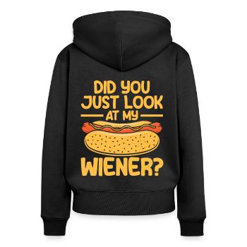 Découvrez mon cadeau de hot-dog à la saucisse - Sweat à capuche zippé Premium bio Femme - noir - Dos - Julia (174cm)