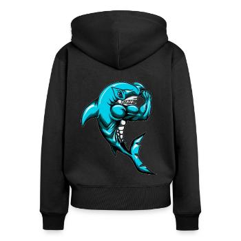Großer blutiger weißer Hai Bodybuilder Angler - Frauen Premium Bio Zip Hoodie - Schwarz - Hinten - Julia (174cm)