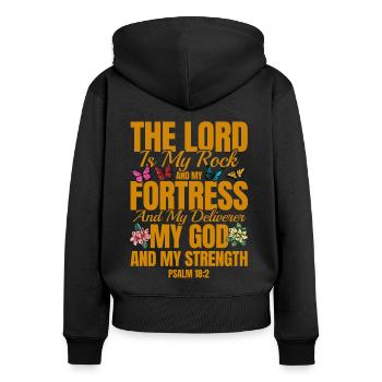 Religious Inspirational Bible Verse Gift - Women's Premium Organic Zip Hoodie - black - Back - Julia (174cm)