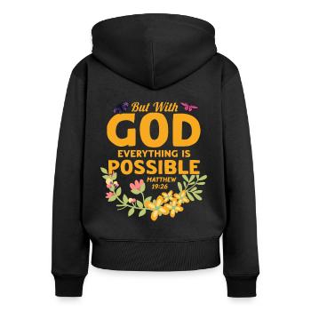 Jesus Gott Christlich Bibelvers Geschenk - Frauen Premium Bio Zip Hoodie - Schwarz - Hinten - Julia (174cm)