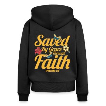 Don chrétien inspirant de Jésus Dieu - Sweat à capuche zippé Premium bio Femme - noir - Dos - Julia (174cm)