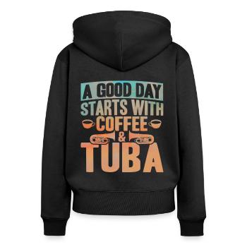 Tuba Kaffee und Tuba Geschenk - Frauen Premium Bio Zip Hoodie - Schwarz - Hinten - Julia (174cm)