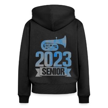 Tuba 2023 Senior Geschenk - Frauen Premium Bio Zip Hoodie - Schwarz - Hinten - Julia (174cm)