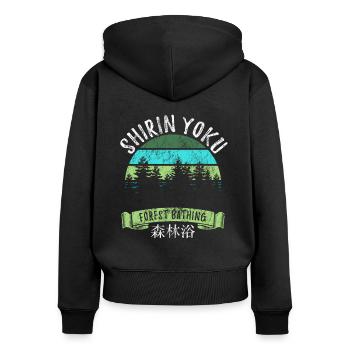 Shinrin yoku - Waldbaden - Waldmeditation - Frauen Premium Bio Zip Hoodie - Schwarz - Hinten - Julia (174cm)