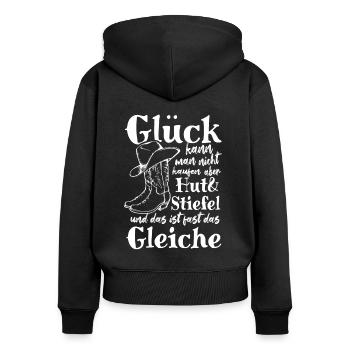 Glück kann man nicht kaufen Linedance Hut Stiefel - Frauen Premium Bio Zip Hoodie - Schwarz - Hinten - Julia (174cm)