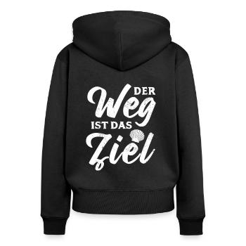 Der Weg ist das Ziel - Camino - Jakobsweg - Pilger - Frauen Premium Bio Zip Hoodie - Schwarz - Hinten - Julia (174cm)