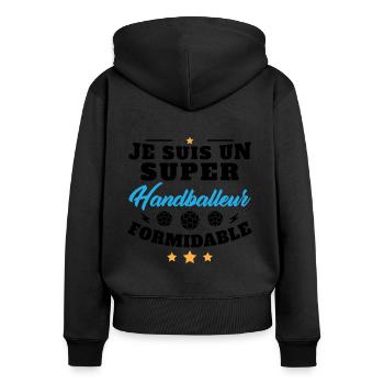 Humour Super Handballeur formidable Handball - Sweat à capuche zippé Premium bio Femme - noir - Dos - Julia (174cm)