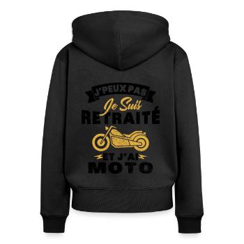 J'peux pas je suis retraité et j'ai moto Cadeau - Sweat à capuche zippé Premium bio Femme - noir - Dos - Julia (174cm)