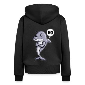 Delfin Meeressäuger sagt NO Urlaub Pause Erholen - Frauen Premium Bio Zip Hoodie - Schwarz - Hinten - Julia (174cm)