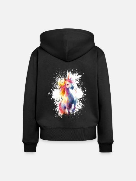 Einhorn Fabelwesen - Frauen Premium Bio Zip Hoodie - Schwarz