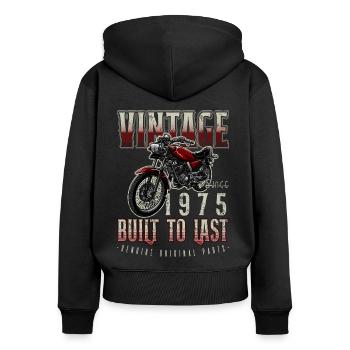 Vintage Motorcycle Bikers Motorbike Birthday 1975 - Women's Premium Organic Zip Hoodie - black - Back - Julia (174cm)