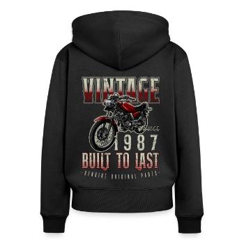 Vintage Motorrad Biker Motorrad Geburtstag 1987 - Frauen Premium Bio Zip Hoodie - Schwarz - Hinten - Julia (174cm)