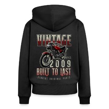 Moto Vintage Motards Motard Anniversaire 2009 - Sweat à capuche zippé Premium bio Femme - noir - Dos - Julia (174cm)