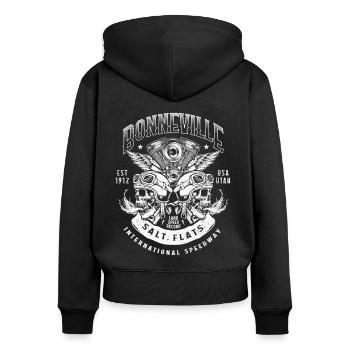Bonneville Salt Flats Motorradrennen Biker - Frauen Premium Bio Zip Hoodie - Schwarz - Hinten - Julia (174cm)