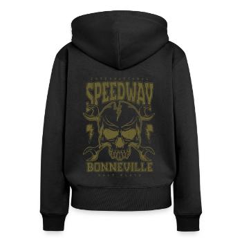 Bonneville Salt Flats Voiture de course rétro vintage - Sweat à capuche zippé Premium bio Femme - noir - Dos - Julia (174cm)