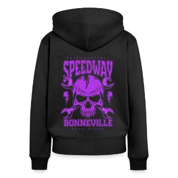 Bonneville Salt Flats Voiture de course rétro vintage - Sweat à capuche zippé Premium bio Femme - noir - Dos - Julia (174cm)