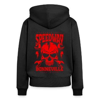 Bonneville Salt Flats Voiture de course rétro vintage - Sweat à capuche zippé Premium bio Femme - noir - Dos - Julia (174cm)
