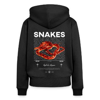 Kornnatter Moderne Streetwear Reptilienhalterin - Frauen Premium Bio Zip Hoodie - Schwarz - Hinten - Julia (174cm)